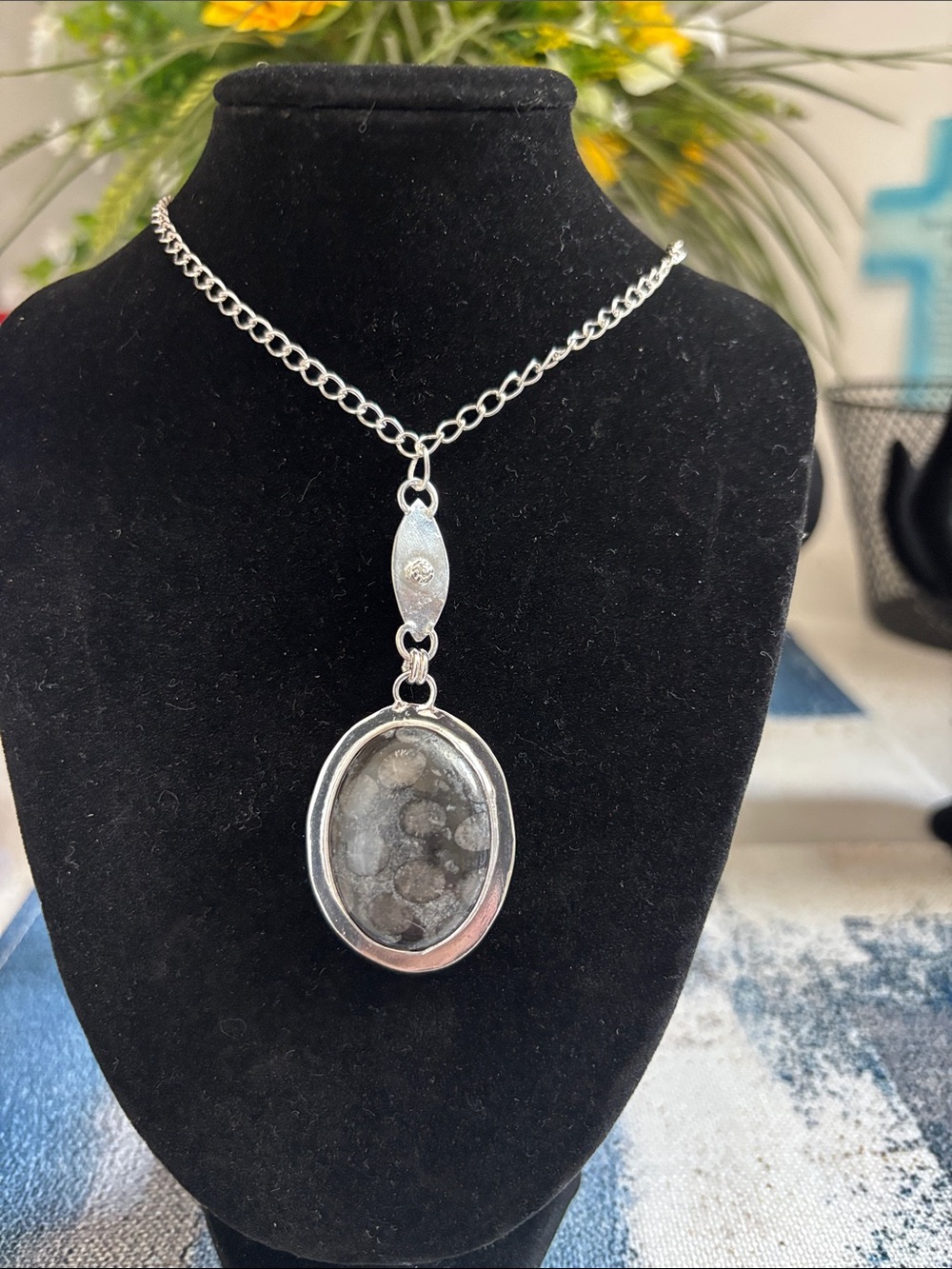 Sterling Silver Fossil Coral Gemstone Necklace.